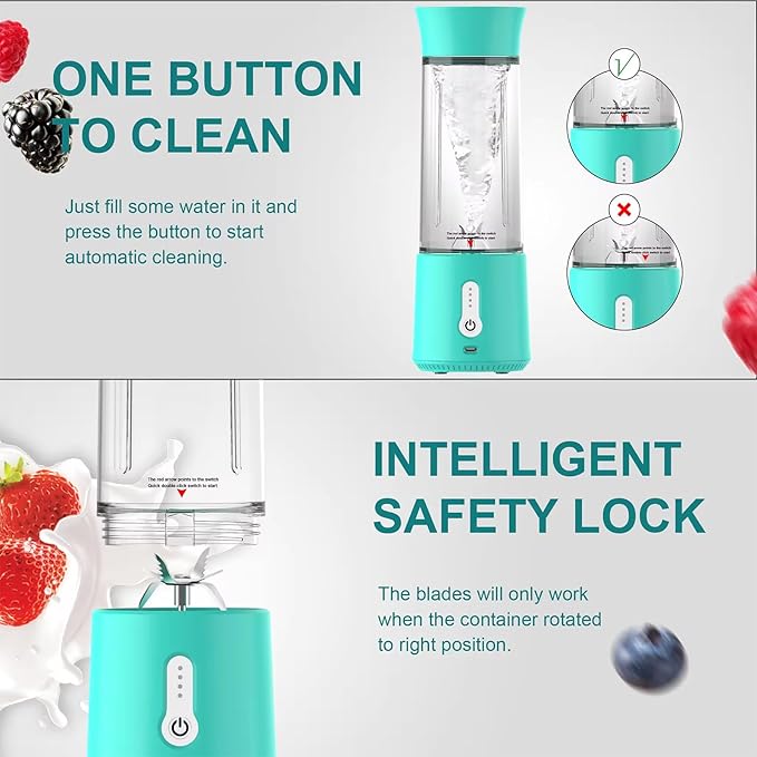 Portable Mini Smoothie Blender Personal Size Electric USB Juicer Cup 500ML with 6 Blades 18000RPM Mixing Efficiently and 25 Cups After Full Charged for Office Gym Camping Travel