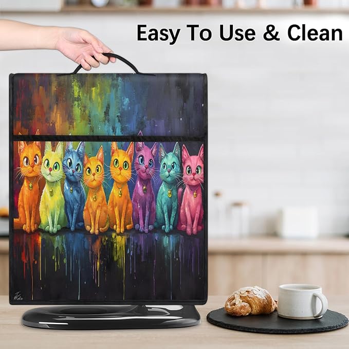 Kitchen Aid Mixer Cover Cat Color Oil Painting Stand Mixer Cover Compatible with 6-8 Quarts Stand Mixers Dust Covers with Zipper Pocket Foldable Washable Kitchen Aid Organizer Bag