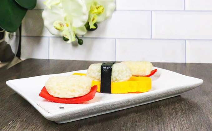 Ebros Gift Modern Yukino Hana Snow Flowers Ceramic Dinnerware Serveware Kitchenware Set Oriental Asian Restaurant Supply (Pack Of 5 Rectangular Sushi Plates 7.75 L)