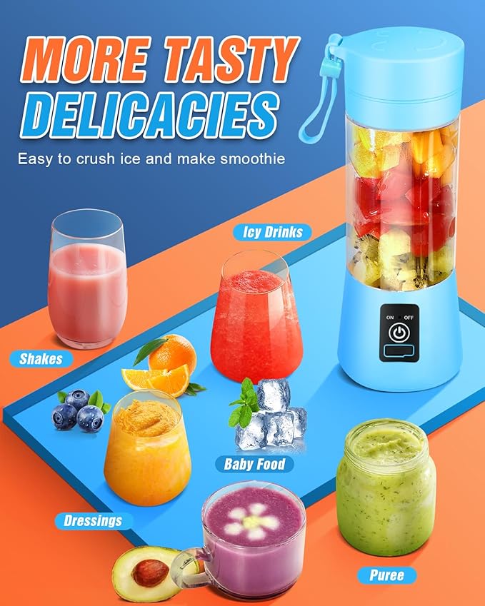 Portable Blender for Shakes and Smoothies6 Blades Juicer Cup for USB RechargeablePersonal Blender with One Touche OperationBlender Shake Smoothie for KitchenTravel and Sport Blue