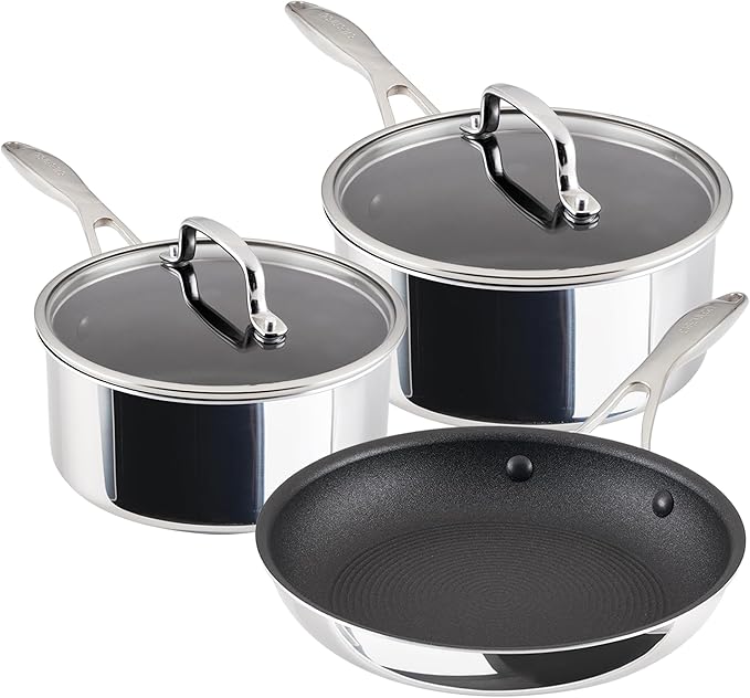 Circulon Scratch Defense Stainless Steel Pan Set: 3 Piece Induction Hob Pan Set with Extreme Non Stick Induction &amp All Hob Suitable