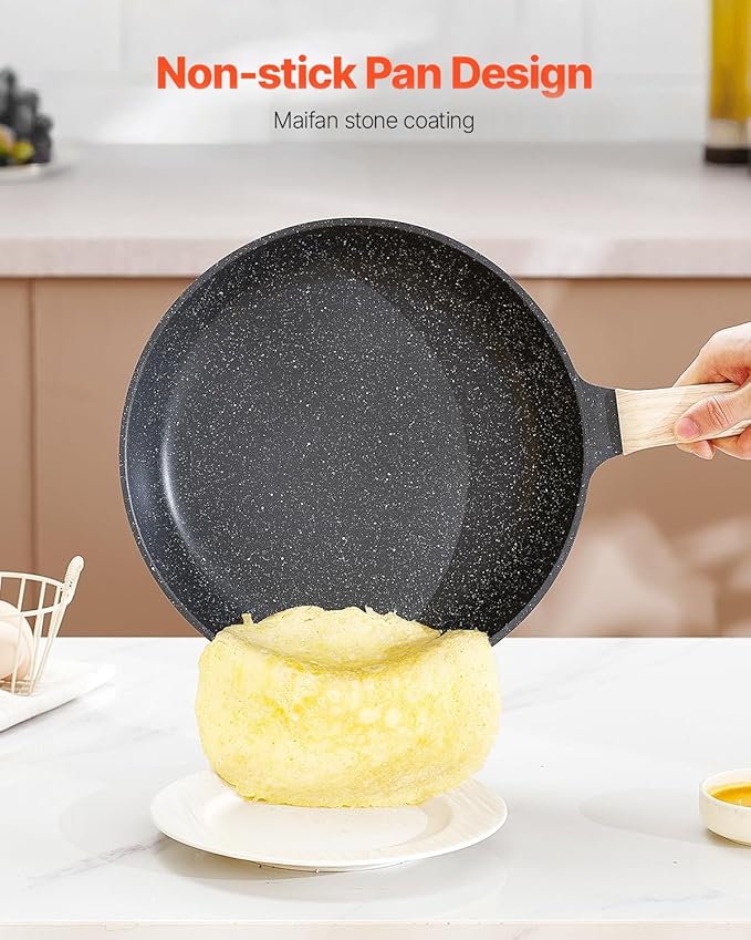 VEVOR 19 Piece Pots and Pans Set Granite Nonstick Cookware Set Induction Cookwares Kitchen RV Cooking Sets with Frying Sauce Saute Tempered Glass Lids and Pan Protectors Black