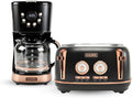 Haden Dorset 4 Slice Wide Slot Stainless Steel Toaster Bundled with 12 Cup Programmable Drip Coffee Maker Coffee Machine Black &amp Copper