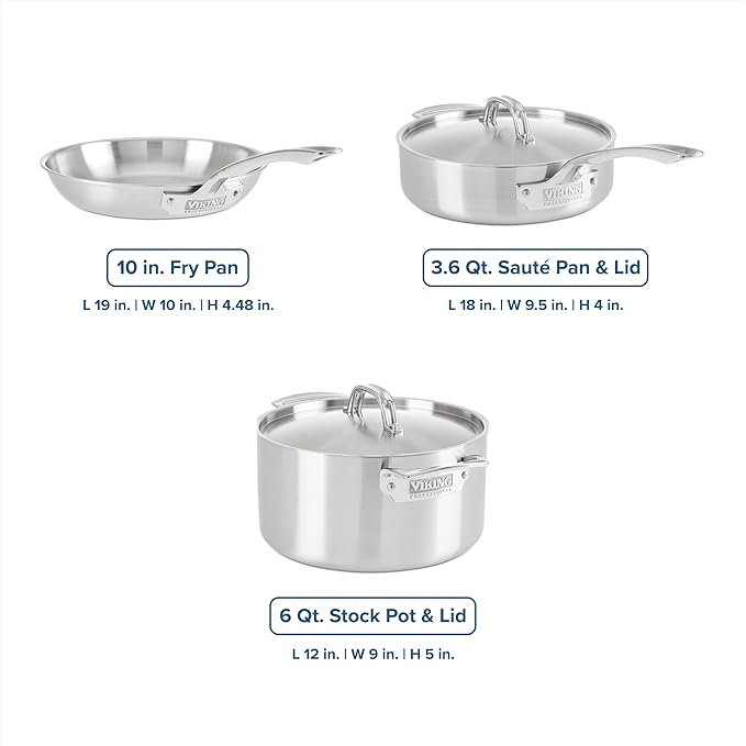 Viking 5-Ply Pots and Pans Set 5 Piece Stainless Steel Kitchen Cookware Silver