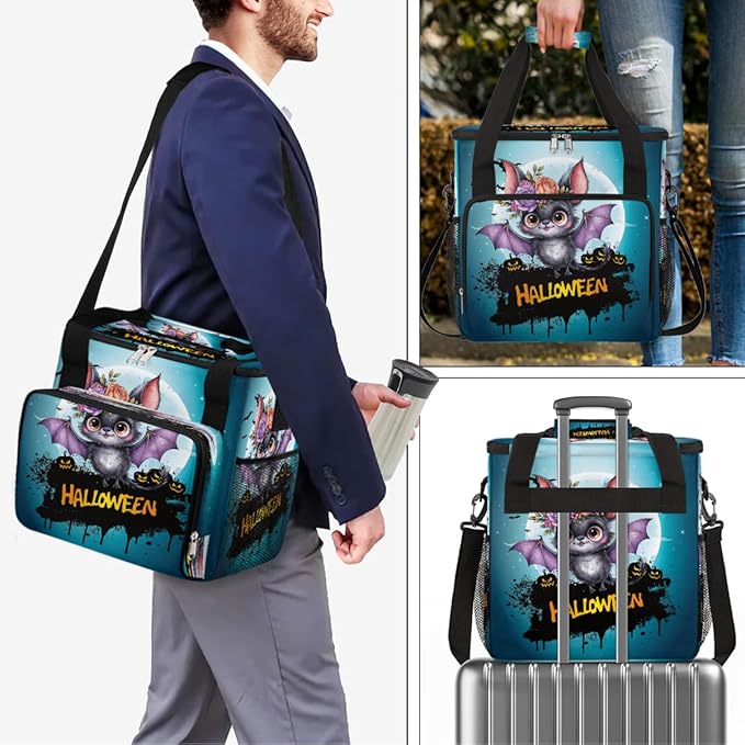 Halloween Bats Flower Moon Coffee Maker Carring Bag Travel Carrying Storage Tote Bag Compatible with Keurig K-Mini or K-Mini Plus Portable Single Serve Coffee Brewer Case with Pockets for K-cup Pods