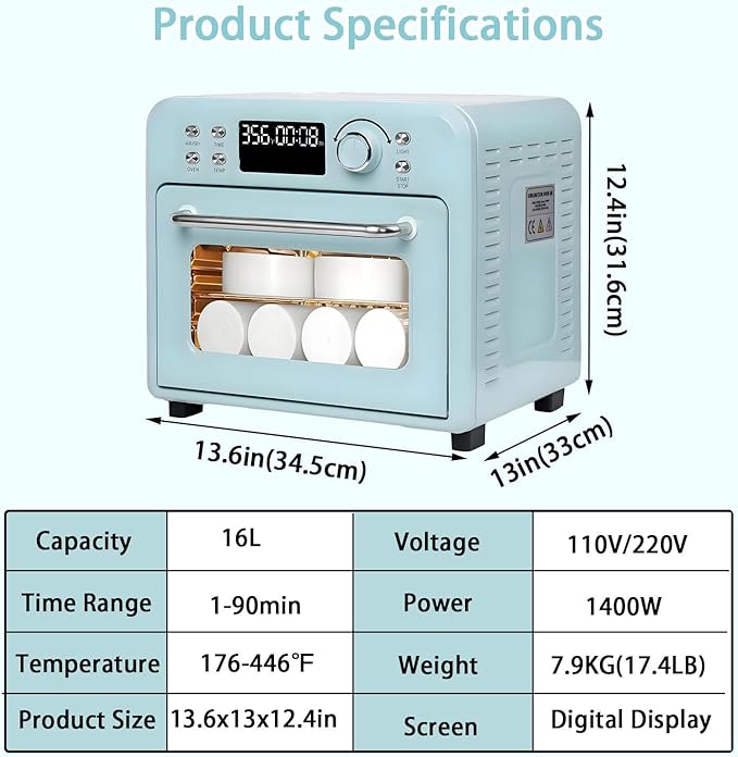 1400W Lightweight Convection Sublimation Ovenwith Digital Display360° heatingConvection Oven for Sublimation Blanks Tumblers Mugs Cups Water Bottles Bulk Transfer 16L