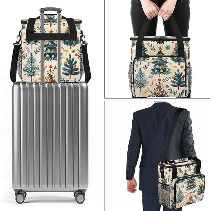 Bright Xmas Tree Coffee Maker Carrying Bag Portable Travel Storage Tote Bag Compatible with K-Mini or K-Mini Plus Single Serve Coffee Brewer Carrying Case with Multiple Pockets &amp Shoulder Strap