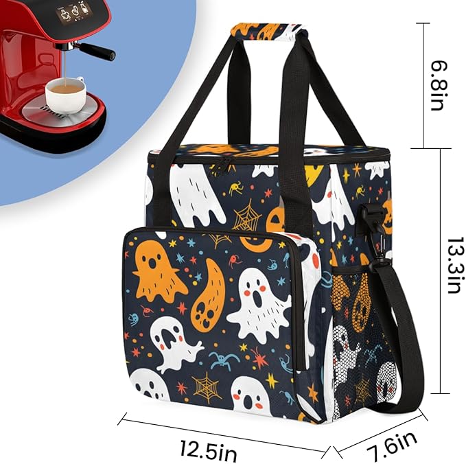 Mystical Spooky Ghosts Coffee Maker Carrying Bag Travel Storage Bag Compatible with K-Mini or K-Mini Plus Single Serve Coffee Brewer Carrying Case with Multiple Pockets &amp Shoulder Strap