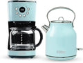 HADEN Coffee Machine 12 Cup Drip Coffee Maker Bundled with Heritage 1.7 Liter Stainless Steel Electric Kettle Turquoise &amp Chrome