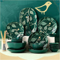 22 Pcs Dinnerware Sets European Style Porcelain Tableware Set With Plates And Bowls Green Golden Ceramic Dinner Set For Home Kitchen