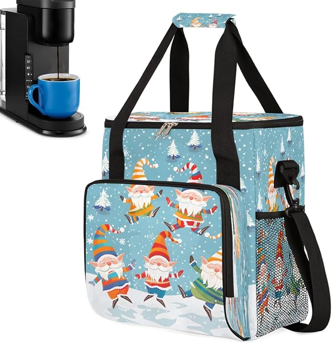 Christmas (709) Coffee Maker Carring Bag Travel Carrying Storage Tote Bag Compatible with Keurig K-Mini or K-Mini Plus Portable Single Serve Coffee Brewer Case with Pockets for K-cup Pods