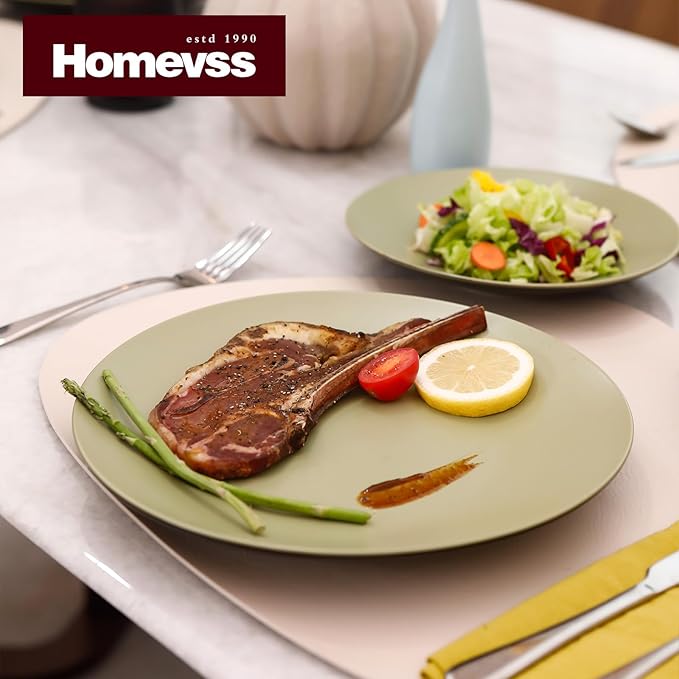 Stoneware Two-Tone Colors Life 16pc Dinner SetOutside Shiny Black + Inside Matte Glaze Olive
