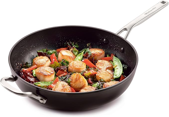 KitchenAid Hard Anodized Induction Nonstick Stir Fry Pan/Wok with Helper Handle 12.25 Inch - Matte Black