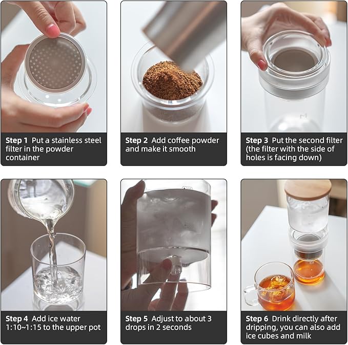 Iced Coffee Cold Brew Drip Maker 300ml/10oz Cold Brew Coffee Maker with 2 Filter Ice Coffee Machine for Home