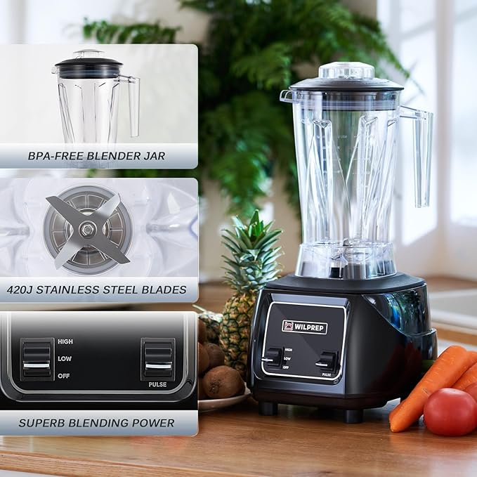WILPREP 3.5 HP Blender Toggle Switch Adjustable Speed BPA-Free 64 oz Jar