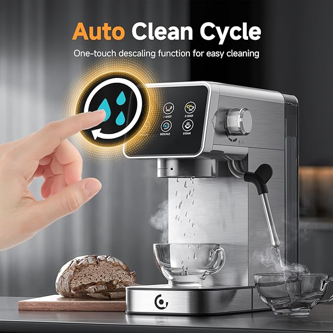 20 Bar Espresso Coffee Machine with LED Touch Screen Espresso Maker with Self-Cleaning Function &amp Milk Frother Compact Cappuccino &amp Latte Maker for Home and Office