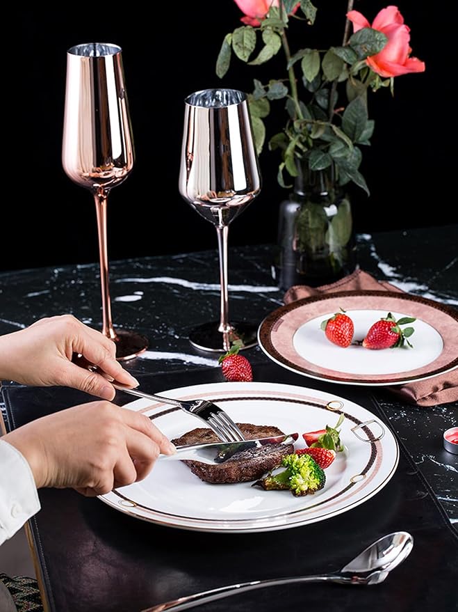 European Style Dinnerware Set Service for 6 Bone China Dinnerware Sets Unbreakable Porcelain Dinner Sets Coffee Cup and Saucer Tableware Set Steak Dinner Plates Dish Set belt
