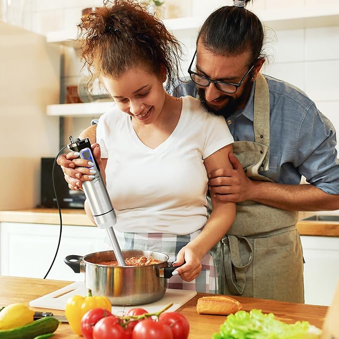 MuellerLiving Ultra-Stick Immersion Hand Blender 500W Heavy Duty Motor 8-Speed Turbo Setting Includes Blending Shaft Whisk Milk Frother &amp Measuring Beaker