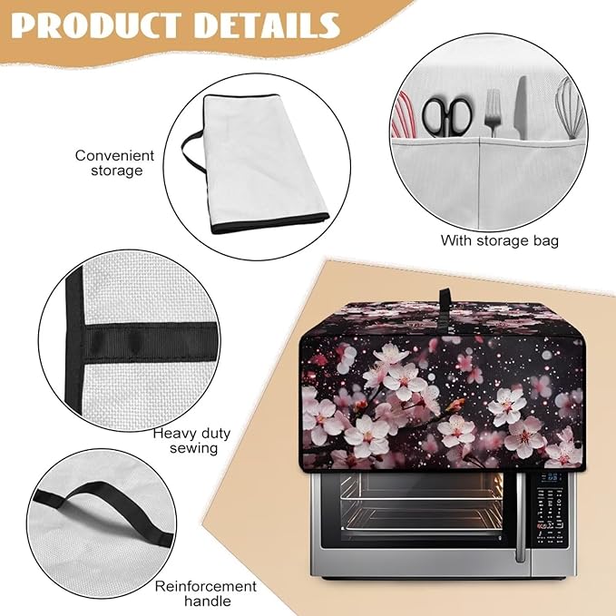 Doojoayie Small Appliance Cover 6 Slice Toaster Dust Protection Cover 19.7x16x 10 Bread Machine Protector Cherry Blossom Print Gift for Mother Wife Women Cook
