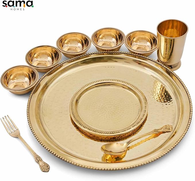 Brass Hammered Dinner Set of 10 Piece Handcrafted by Indian Artisans
