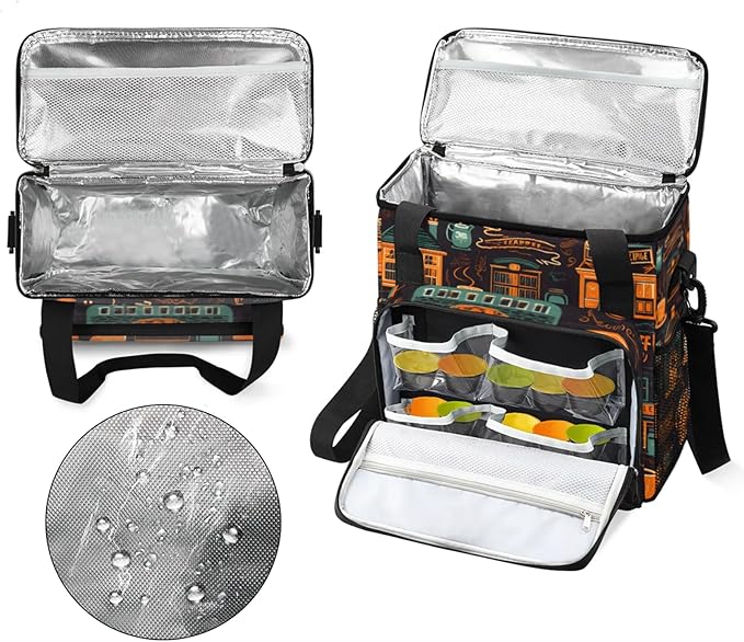 Cafe Life Themed Coffee Maker Travel Bag for Keurig K-Mini/K-Mini Plus Insulated Waterproof Tote with Pockets for K-Cup Portable Single-Serve Brewer Case