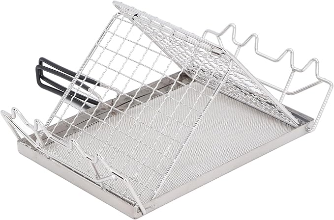 Camp Stove Toaster Tray Rack Stainless Steel Foldable Portable Camping Stove Toaster Sturdy Metal Mesh Bracket for Outdoor Cooking Includes Storage Bag for Picnic BBQ Camping Fi