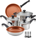 Farberware Classic Traditions Stainless Steel Cookware Induction Pots and Pans Set with Prestige Cooking Utensils 12 Piece - Stainless Steel