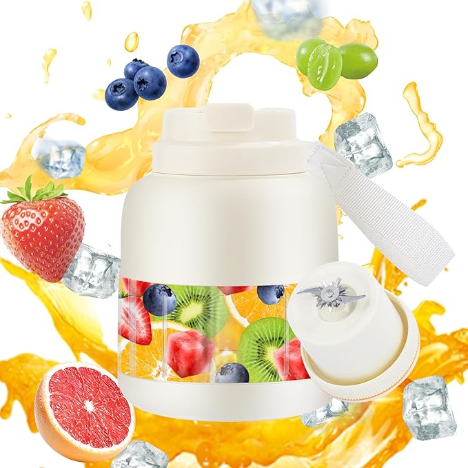 27oz Portable Blender – Rechargeable Juices Smoothie Protein Drinks Shakes Maker Personal Travel Blender Fitness TravelPre-Workout Office Gym Camping Outdoor Use (White)