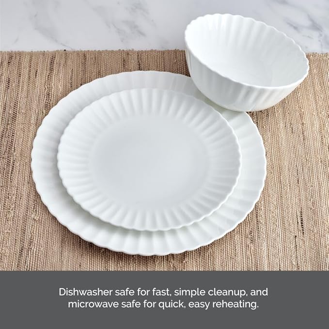 Mikasa Isadora Scalloped Bone China Lightweight Chip Resistant 12 Piece Dinnerware Set Service for 4