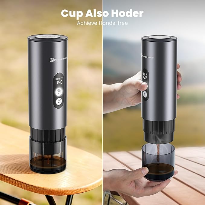 Maestri House 150W Espresso Maker with 2-3 Min Fast Self-Heating Portable Travel Espresso Coffee Machine with Bag Small Tea Cup Also Holder for NS Capsule &amp Ground Coffee for Car Camping RV Hi