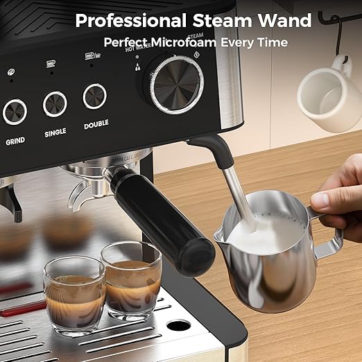 COWSAR (2025 New) Espresso Machines with Built-in Anti-Clog 20 Bar Expresso Coffee Machines with Milk Frother Steam Wand Commercial Espresso Machine with Grinder for Latte Cappuccino Americano