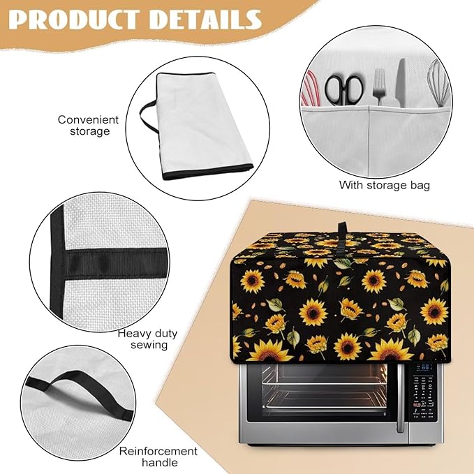 Toaster Oven Cover Heat-Resistant Dust-proof Air Fryer Protective Covers with Organizing Side Pockets to Hold Jam Spreader Knife &amp Toast Machine Tongs Sunflower Leaves
