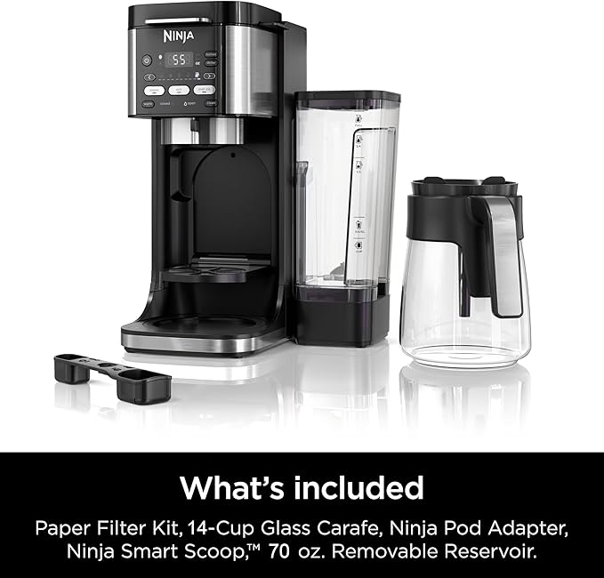Ninja DualBrew Pro Hot &amp Iced Coffee Drip Coffee Maker | Compatible with K-Cup Pods | 3 Brew Styles (Classic Rich &amp Iced) | 70oz Removable Reservoir &amp Dishwasher Safe | Black | 14-Cup (R