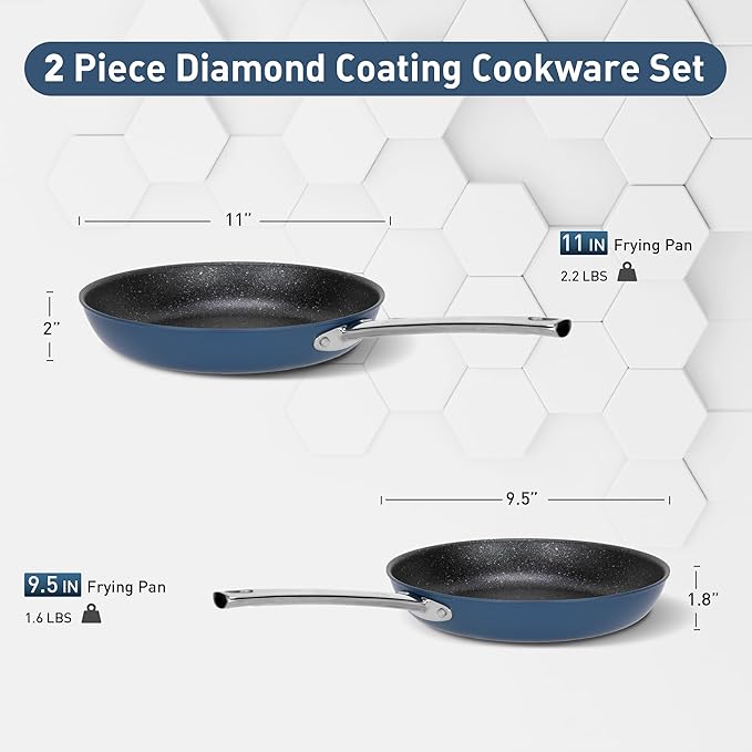 DishDelight Pots and Pans Set Nonstick 911 Inch Induction Cookware Set with Stay-Cool Handles Added Plasma Diamond Blue