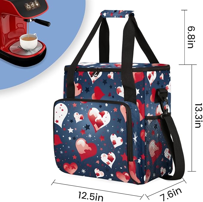 Glowing Patriotism 4th of July Coffee Maker Carrying Bag Travel Storage Bag Compatible with K-Mini or K-Mini Plus Single Serve Coffee Brewer Carrying Case with Multiple Pockets &amp Shoulder Strap