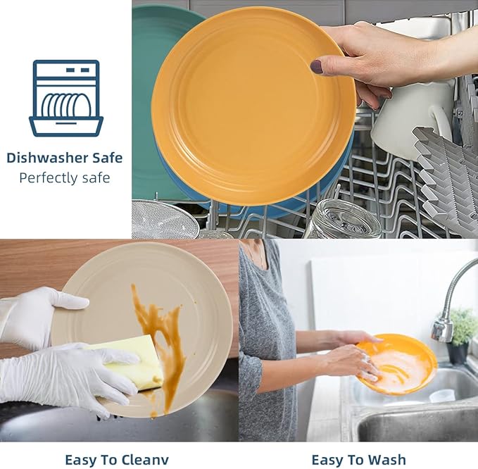 Wheat Straw Dinnerware Sets 36 Piece Unbreakable Dinnerware Sets Reusable Wheat Straw Plates and Bowls Sets Travel Camping Cutlery Set Dishwasher Microwave Safe Dinnerware Colourful
