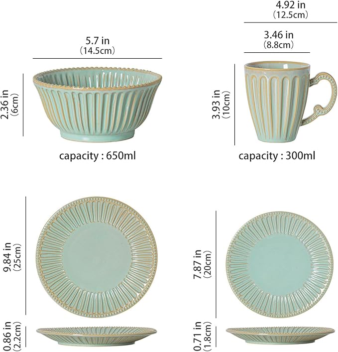 16-Piece Dinnerware Set for 4 Ceramic Plates Bowls and Mugs Dishwasher &amp Microwave Safe Ideal for Family Dinners Parties and Everyday Use Green