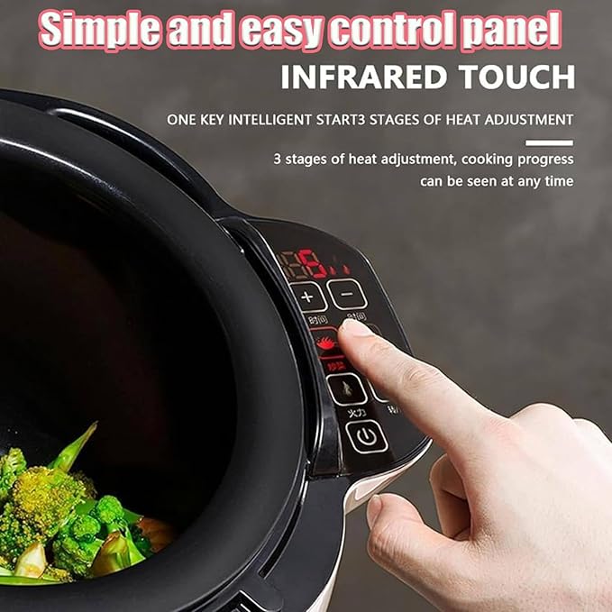 2000W Automatic Cooking Machine 6 L Electric Cooking Wok Fried Rice Machine One-Click Start 3 Speed Adjustable 360° Automatic Rotation for Stir Frying Stewing Cooking