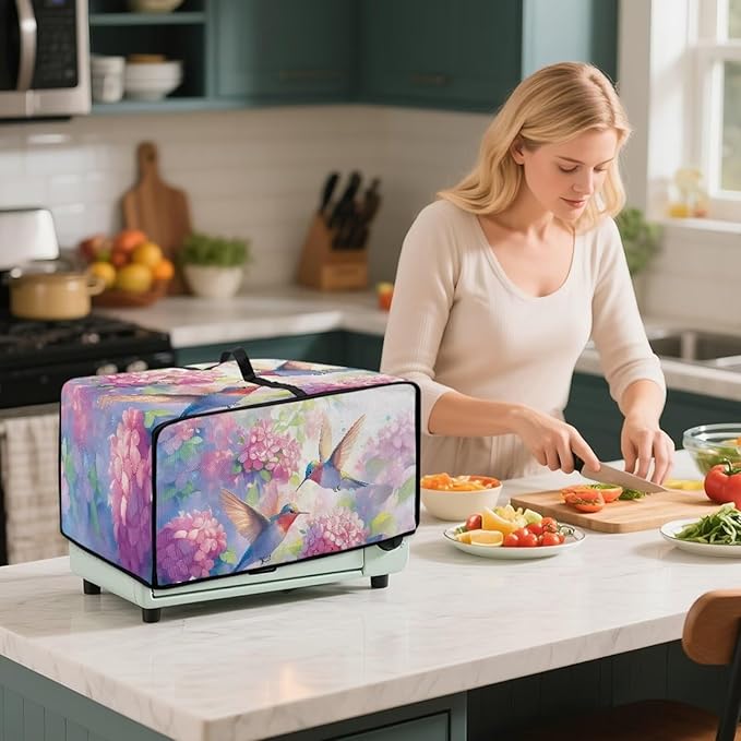 Toaster Oven Cover with Storage Pockets Fits Machines Up to 18.5x14.5x9 Convection Toaster Oven Covers for Family Kitchen Essential Hydrangea Hummingbird