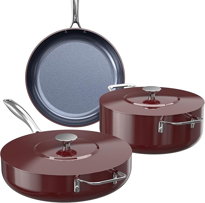 Nuwave Essential Series 5PC Ceramic Cookware Set PFAS-Free G11 Duralon Blue Coating Pots and Pans Set Non Stick Diamond Scratch-ResistantStay-Cool Handle Metal LidInduction ReadyDishwasher Safe