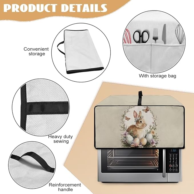 Toaster Oven Dust Cover Bunny Easter Egg Printed Bread Maker Cover Machine Washable Covers with Side Pockets Kitchen Small Appliance Protector Easter Decor S