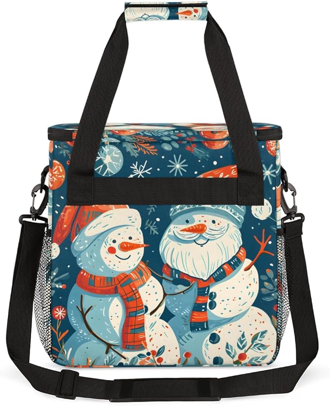 Christmas Snowman Coffee Maker Carrying Bag Watercolor Snowman Travel Storage Bag Compatible with K-Mini or K-Mini Plus Single Serve Coffee Brewer Carrying Case with Pockets &amp Shoulder Strap
