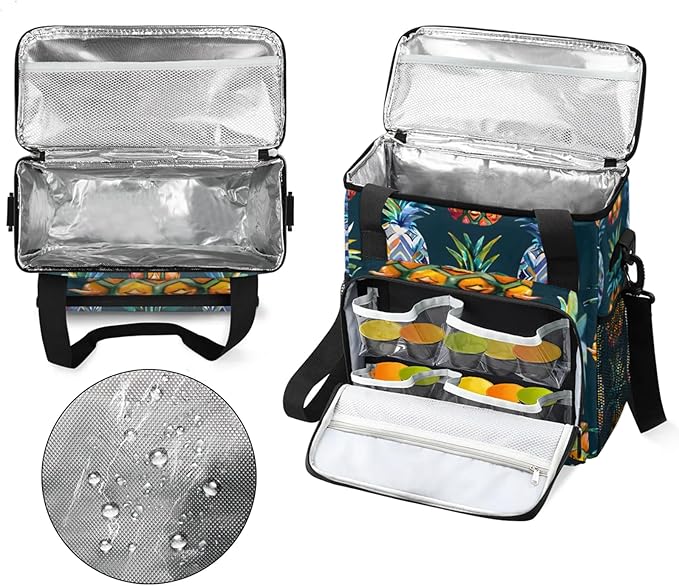 Pineapples Print Coffee Maker Travel Bag for Keurig K-Mini/K-Mini Plus Insulated Waterproof Tote with Pockets Portable Single-Serve Brewer Case