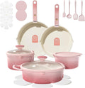 CAROTE 20Pcs Titanium Cookware Set Pots and Pans Set Non Stick Kitchen Cooking Set with Detachable Handle Non Toxic Induction Cookware Dishwasher/Oven Safe Pink