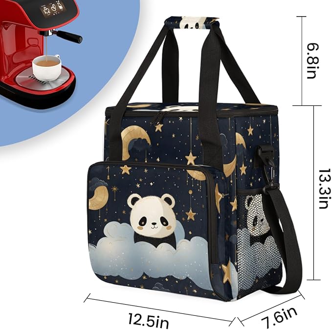 Panda Coffee Maker Carrying Bag Moon and Star Portable Travel Storage Tote Bag Compatible with K-Mini or K-Mini Plus Single Serve Coffee Brewer Carrying Case with Multiple Pockets &amp Shoulder Str