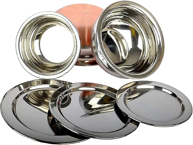 3 pcs Piece Handi Set with lid Cooking Serving Bowl Cookware Set of 3 Pieces with lid Size: 1.600 L 1.200 L 0.850 L (Copper)