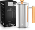 French Press Coffee Maker 304 Stainless Steel 34 Oz Large Double-Walled Insulated French Press Wood Handle 3 Level Filtration System For Kitchen Camping &amp Gifting in Premium Box No Plastic