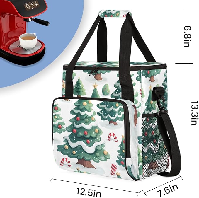 Bright Tree Xmas Coffee Maker Carrying Bag Portable Travel Storage Tote Bag Compatible with K-Mini or K-Mini Plus Single Serve Coffee Brewer Carrying Case with Multiple Pockets &amp Shoulder Strap