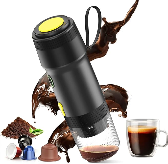 Portable Espresso Machine 3-in-1 Self-Heating Portable Coffee Maker for Travel with Rechargeable Battery Cordless Electric Mini Espresso Maker for RV Hiking Camping Office (Black)