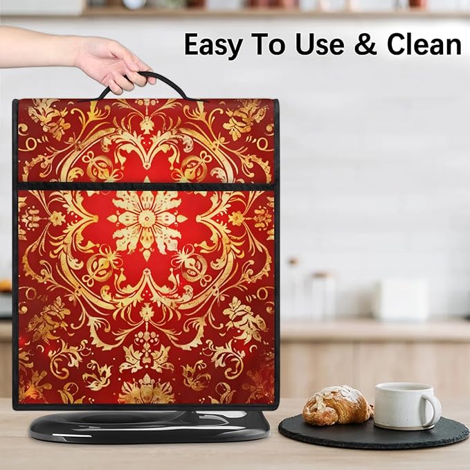 cfpolar Kitchen Aid Mixer Cover Compatible with 6-8 Quarts Mandala Red Flower Boho Stand Mixer Cover Kitchen Aid Mixers Accessories Appliance Organizer Bag Dust Covers with Zipper Pocket